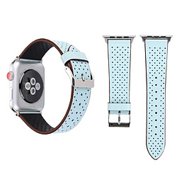 Wewoo Bracelet bleu pour Apple Watch Series 3 & 2 & 1 42mm simple mode en cuir véritable motif de trou