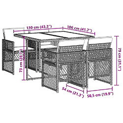 vidaXL Ensemble à manger de jardin et coussins 5 pcs gris clair rotin pas cher