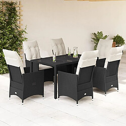 vidaXL Ensemble à manger de jardin coussins 7pcs Noir Résine tressée