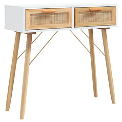 vidaXL Table console Blanc 80x30x75 cm Bois massif pin /rotin naturel