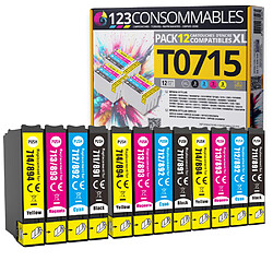 123CONSOMMABLES - T0715-12 Cartouches E711-E712-E713-E714 Compatible pour Epson T0715 - Compatible avec Epson Stylus SX218 SX400 SX510W SX515W DX7450 DX8450 (3 Noir / 3 Cyan / 3 Magenta / 3 Jaune)