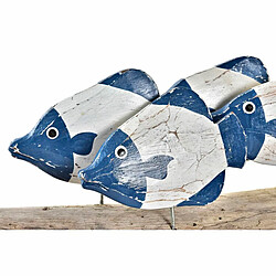 Figurine Décorative DKD Home Decor Finition vieillie Bleu Marron Blanc Spirales Bois d'albassia (36 x 10 x 13 cm) (2 Unités)