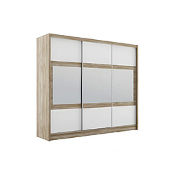 Vente-Unique Armoire 3 portes coulissantes - Avec miroir - L250 cm - Coloris : Naturel et blanc - LEOVIA