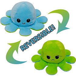 RedMiter Peluche poulpe réversible double face 20 cm -bleu ciel + vert