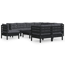 Maison Chic Salon de jardin 10 pcs + coussins - Mobilier/Meubles de jardin - Table et chaises d'extérieur Noir Bois de pin solide -MN42045