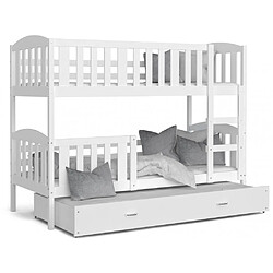 Kids Literie Lit Superposé 3 Places Teo 90x190 Blanc - blanc Livré avec sommiers, tiroir et matelas en mousse de 7cm