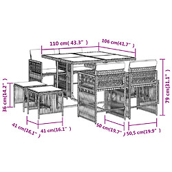 vidaXL Ensemble à manger de jardin 9 pcs coussins gris résine tressée pas cher