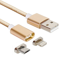 Avis Wewoo Câble or pour iPhone, iPad, Samsung, HTC, LG, Sony, Huawei, Lenovo et autres Smartphones 2 en 1 Weave Style 1.2m 5V 2A Micro USB & de données / chargeur magnétique Lightning vers USB 2.0,