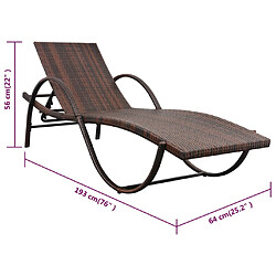 vidaXL Chaises longues lot de 2 avec table résine tressée marron pas cher