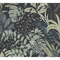 As Creation Livingwalls papier peint feuilles tropicales gris charbon de bois, vert et bleu