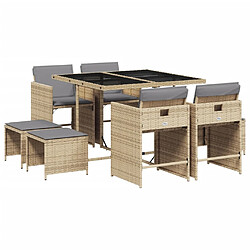 vidaXL Ensemble à manger de jardin et coussins 9 pcs mélange beige