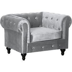 Habitat Et Jardin Fauteuil Chesterfield Velours Aliza - 111 x 82 x 70 cm - Gris