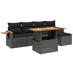 Maison Chic Ensemble Tables et chaises d'extérieur 6pcs avec coussins,Salon de jardin noir résine tressée -GKD974679