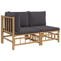 Maison Chic Salon de jardin 2 pcs avec coussins - Table et chaises d'extérieur - Mobilier/Meubles de jardin Moderne gris foncé bambou -MN16525