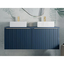 Vente-Unique Meuble de salle de bain suspendu double vasque strié bleu - 120 cm - JOSEPHA