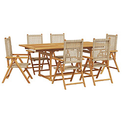 vidaXL Ensemble à manger de jardin 7 pcs beige rotin et bois massif