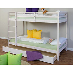 Avis Decoshop26 Lit enfant superposé en bois avec sommier à lattes et tiroir 90x200 cm blanc LIT06099