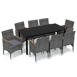 Maison Chic Ensemble à manger d'extérieur 9 pcs avec coussins,Salon de jardin,Mobilier de jardin Résine tressée Gris -GKD518919