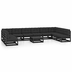 Maison Chic Salon de jardin 11pcs + coussins - Mobilier/Meubles de jardin - Table et chaises d'extérieur Noir Bois de pin massif -MN84215