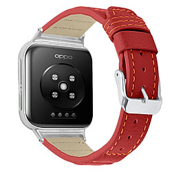 Bracelet en cuir véritable texture ondulée avec boucle, rouge pour votre Oppo Watch 41mm