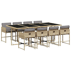 Maison Chic Ensemble à manger d'extérieur 9 pcs avec coussins,Salon de jardin,Mobilier de jardin mélange beige -GKD805517