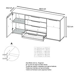 Mpc Buffet Blanc Et Noir Laqué Hxp) : 166,5 X 72,5 X 35 Cm pas cher