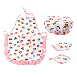 Avis 4 Pièces Enfant Chef Rôle Faire Semblant Jouer Jouet Chapeau Tablier Pot Pad Ensemble Motif De Gâteau