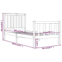 vidaXL Cadre de lit bois de pin massif 75x190 cm petit simple pas cher