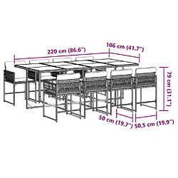 vidaXL Ensemble à manger de jardin 9 pcs avec coussins Gris pas cher