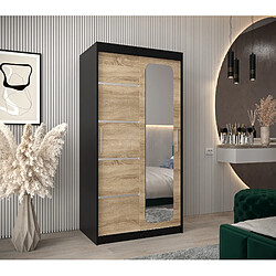 Abiks Meble Armoire PROMO V2 À Portes Coulissantes 200/100/62 2 Portes (Noir/Sonoma)