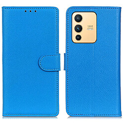 Etui en PU texture litchi, fermoir magnétique avec support, bleu pour votre Vivo S12 5G/V23 5G