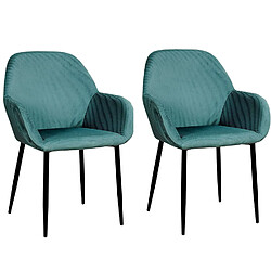 Toilinux Lot de 2 Fauteuils de table Giulia effet velours - Bleu canard