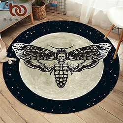 Universal Tapis de plancher rond Papillon Lune Tapis de salon Tapis de cuisine Tapis de salle de bains Tapis de porte(Le noir)