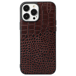 Coque en cuir véritable texture crocodile café pour votre iPhone 13 Pro 6.1 pouces