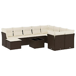 vidaXL Salon de jardin et coussins 11 pcs marron résine tressée