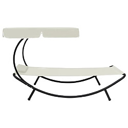 Helloshop26 Transat chaise longue bain de soleil lit de jardin terrasse meuble d'extérieur avec auvent et oreiller blanc crème 02_0012276