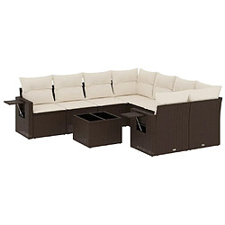 vidaXL Salon de jardin avec coussins 9 pcs marron résine tressée