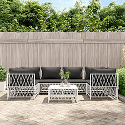 Maison Chic Salon de jardin 7 pcs + coussins - Mobilier/Meubles de jardin - Table et chaises d'extérieur blanc acier -MN45781