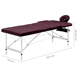 vidaXL Table de massage pliable 3 zones Aluminium Violet vin pas cher