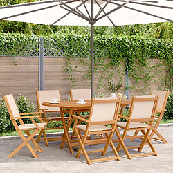 vidaXL Ensemble à manger de jardin 7 pcs beige tissu et bois massif