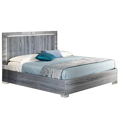 Dansmamaison Cadre + tête de lit 160x200 Bois gris à LEDs - FENY