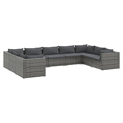 vidaXL Salon de jardin 9 pcs avec coussins Résine tressée Gris