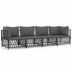 vidaXL Salon de jardin avec coussins 4 pcs anthracite acier