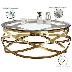 Acheter Vivenla Table basse design rond avec piètement en acier inoxydable poli doré et plateau en verre trempé transparent L. 100 x H. 43 cm collection ENRICO