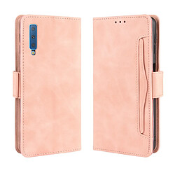 Etui en PU avec plusieurs porte-cartes or rose pour votre Samsung Galaxy A7 (2018)