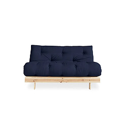 Inside 75 Canapé convertible futon ROOTS pin naturel coloris marine couchage 140x200 cm.