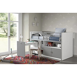 Avis Mes Lit combiné 90x200 cm avec bureau et rangements gris - ASSIA