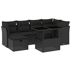 vidaXL Salon de jardin 7 pcs avec coussins noir résine tressée