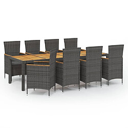 Maison Chic Mobilier à dîner 9 pcs de jardin avec coussins - Ensemble table et chaises d'extérieur - Salon/Mobilier de jardin classique Résine tressée Gris -MN62794