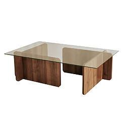 Toilinux Table basse rectangulaire en panneaux de particules et verre long.105cm x larg.65cm - Marron foncé